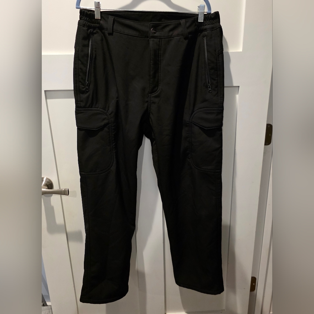 FREE SOLDIER Mens Softshell Fleece Lined Cargo Waterproof Snow Pants Black 34x30